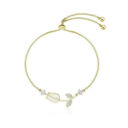 Sweet Tulips Bracelet For Women In Golden Plated Copper With Cat's Eye Stone Featuring Electroplated Finish
