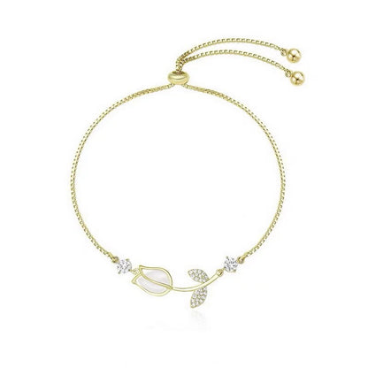 Sweet Tulips Bracelet For Women In Golden Plated Copper With Cat's Eye Stone Featuring Electroplated Finish
