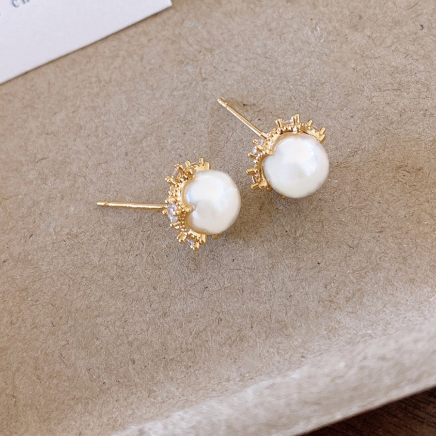 Gold Flowers Stud Earrings For Women Featuring Copper Ear Pins And Zircon Inlay
