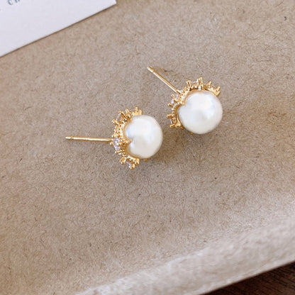 Gold Flowers Stud Earrings For Women Featuring Copper Ear Pins And Zircon Inlay
