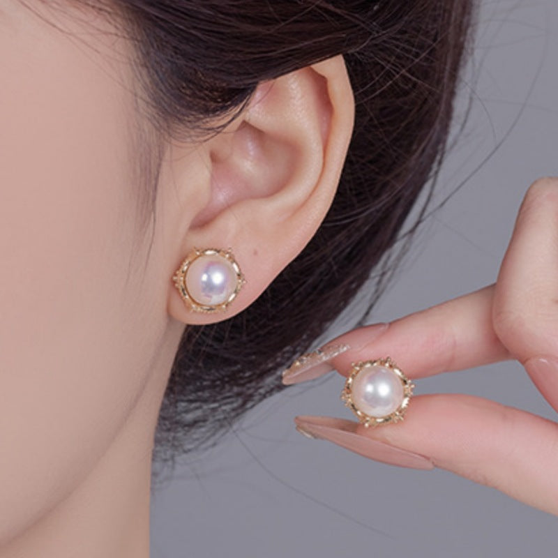 Gold Flowers Stud Earrings For Women Featuring Copper Ear Pins And Zircon Inlay