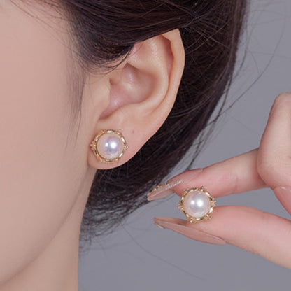 Gold Flowers Stud Earrings For Women Featuring Copper Ear Pins And Zircon Inlay