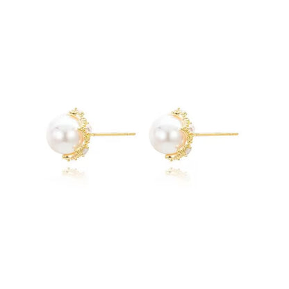 Gold Flowers Stud Earrings For Women Featuring Copper Ear Pins And Zircon Inlay