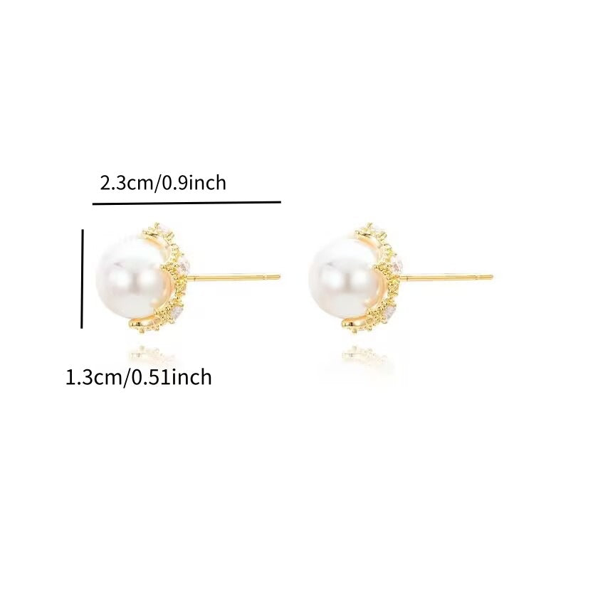 Gold Flowers Stud Earrings For Women Featuring Copper Ear Pins And Zircon Inlay
