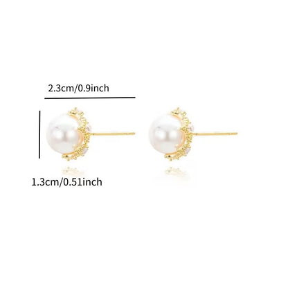 Gold Flowers Stud Earrings For Women Featuring Copper Ear Pins And Zircon Inlay
