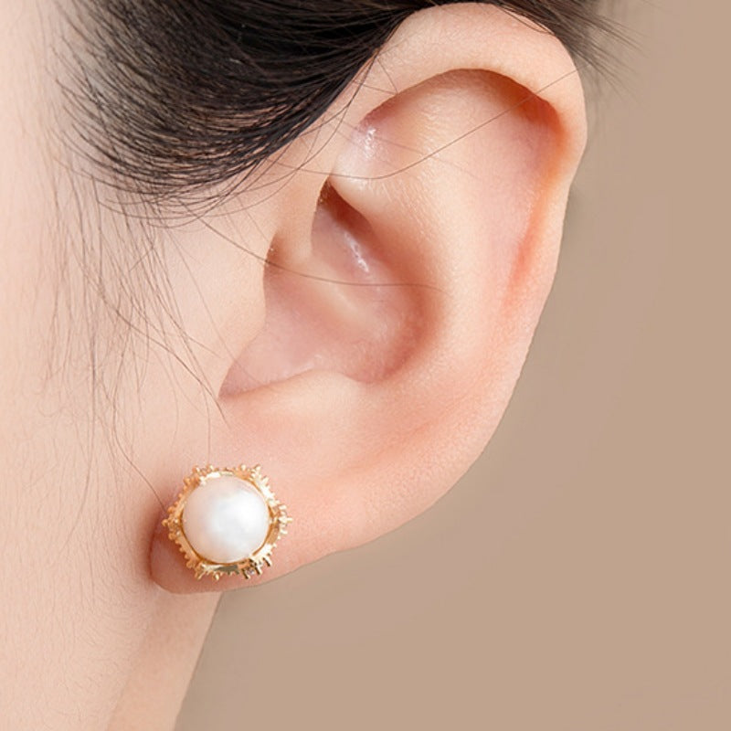 Gold Flowers Stud Earrings For Women Featuring Copper Ear Pins And Zircon Inlay