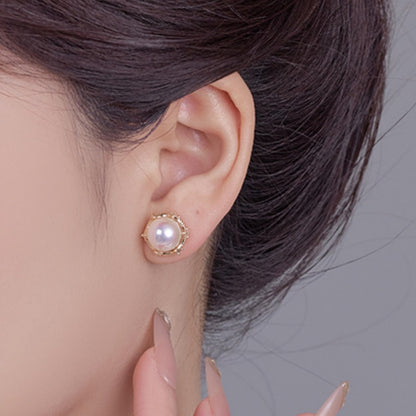 Gold Flowers Stud Earrings For Women Featuring Copper Ear Pins And Zircon Inlay