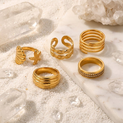 Geometric Electroplated Rings For Women In 304 Stainless Steel With 18K Real Gold PVD Coating And Zircon Inlay