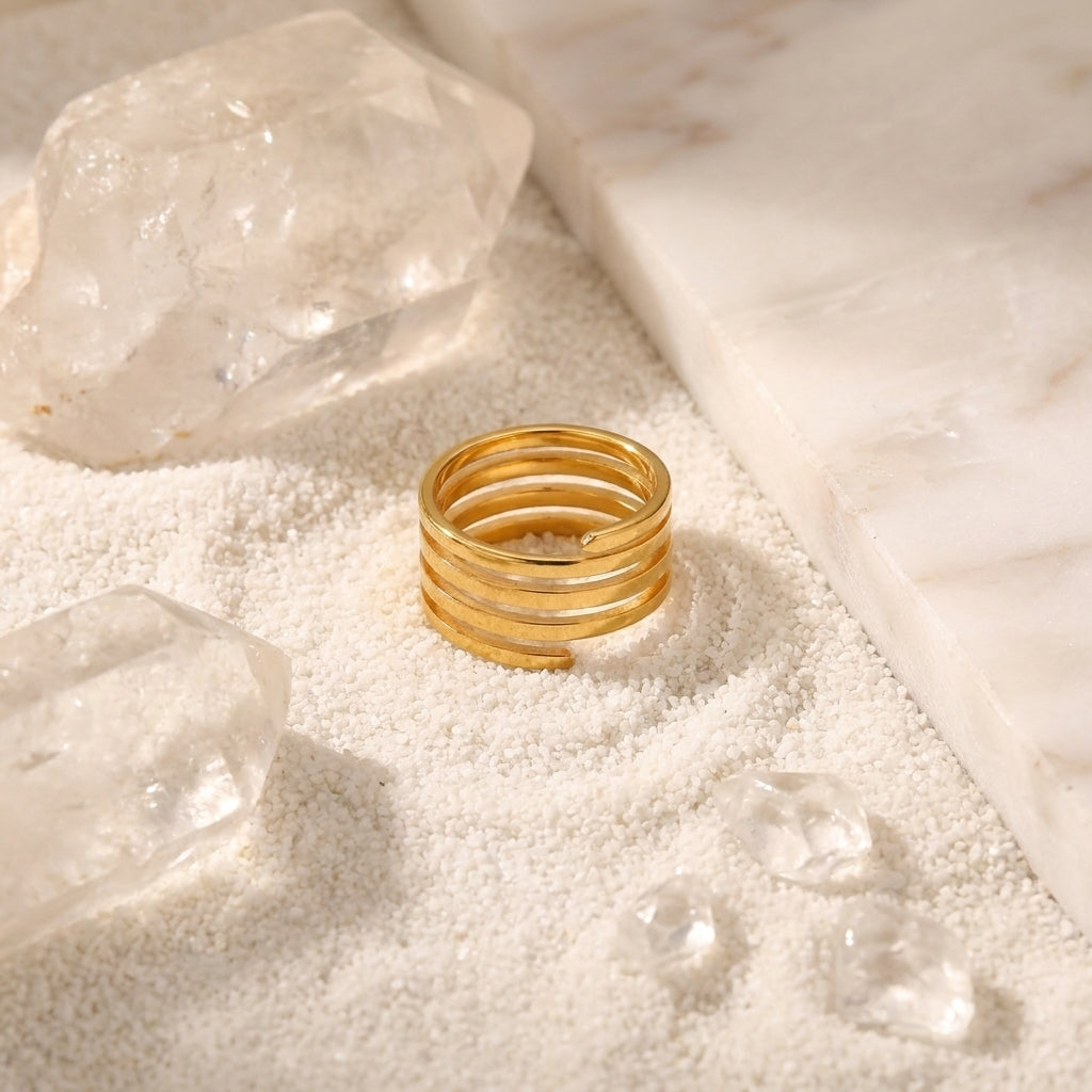 Geometric Electroplated Rings For Women In 304 Stainless Steel With 18K Real Gold PVD Coating And Zircon Inlay