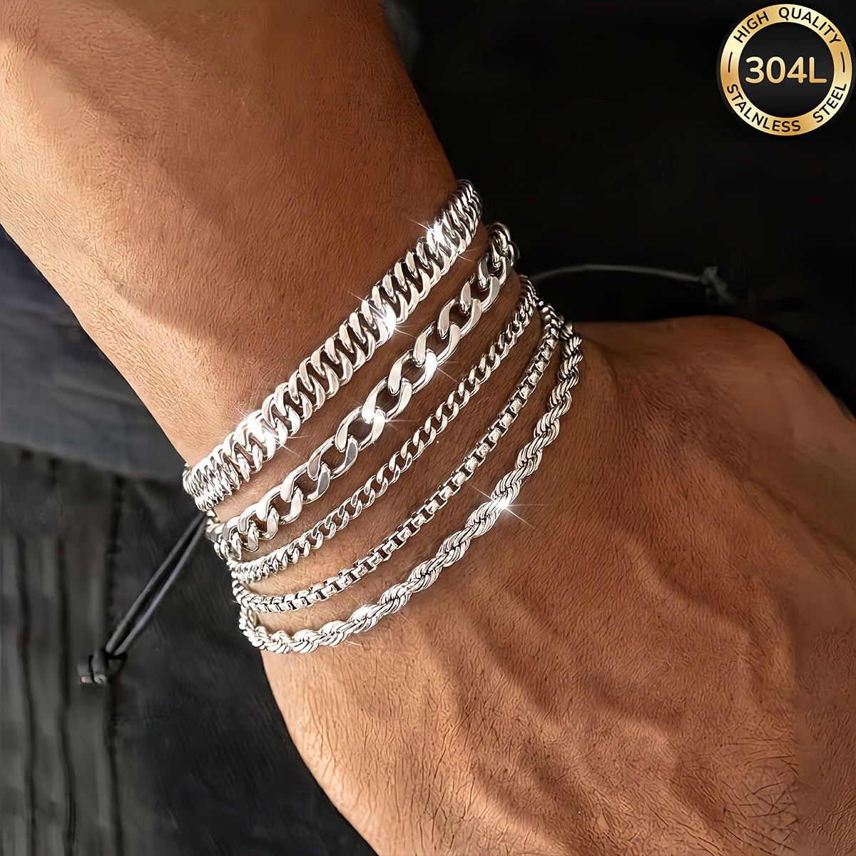 Handmade Men's 304 Stainless Steel Cuban Link Chain Curb Chain Bracelet