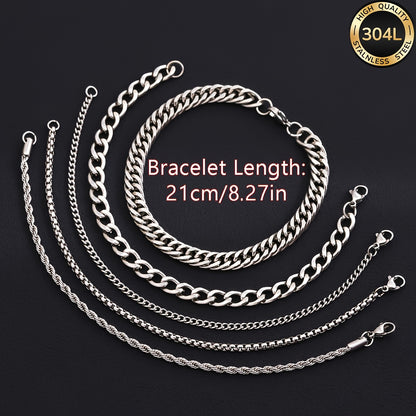 Handmade Men's 304 Stainless Steel Cuban Link Chain Curb Chain Bracelet
