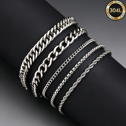 Handmade Men's 304 Stainless Steel Cuban Link Chain Curb Chain Bracelet