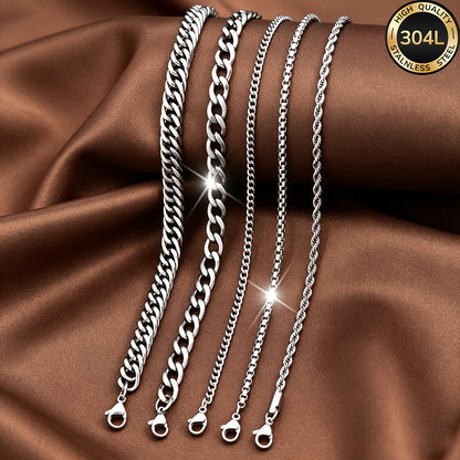 Handmade Men's 304 Stainless Steel Cuban Link Chain Curb Chain Bracelet