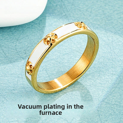 Simple Style Flowers Enamel Rings For Women In Titanium Steel With 18K Real Gold Electroplated Plating