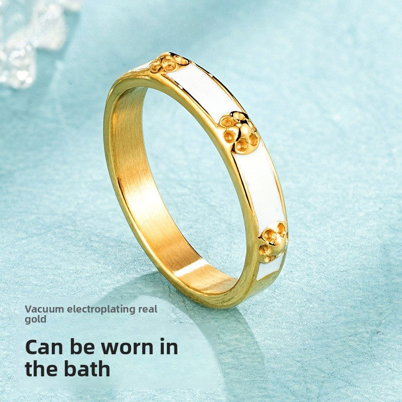 Simple Style Flowers Enamel Rings For Women In Titanium Steel With 18K Real Gold Electroplated Plating