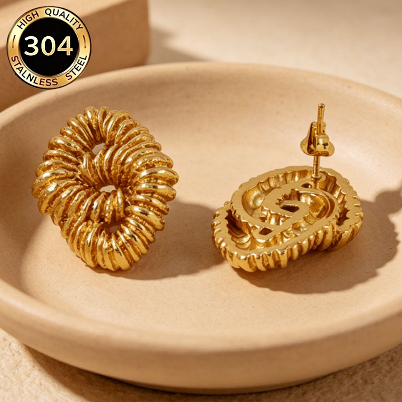 Irregular Hypoallergenic Stud Earrings In 304 Stainless Steel With 18K Real Gold PVD Coating 0.03µm Thickness, Unisex Design
