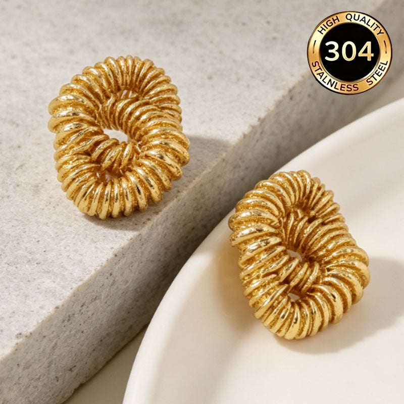Irregular Hypoallergenic Stud Earrings In 304 Stainless Steel With 18K Real Gold PVD Coating 0.03µm Thickness, Unisex Design