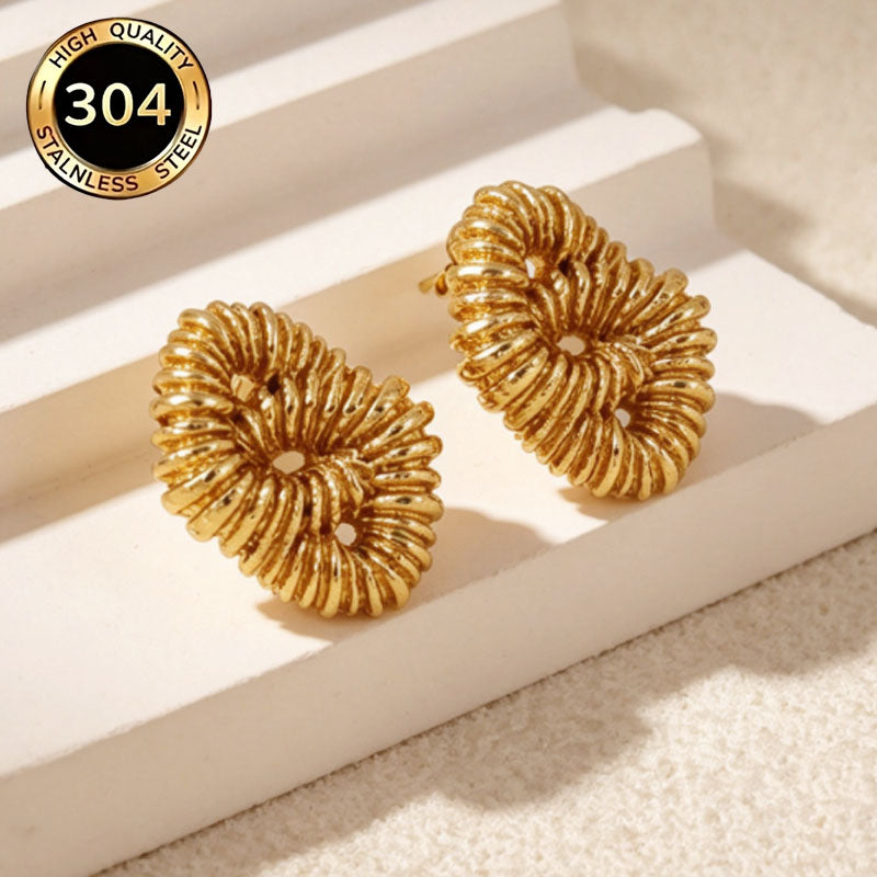 Irregular Hypoallergenic Stud Earrings In 304 Stainless Steel With 18K Real Gold PVD Coating 0.03µm Thickness, Unisex Design