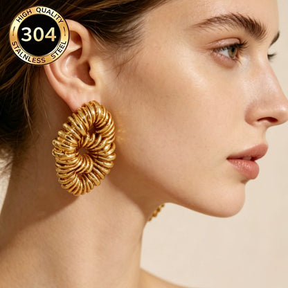 Irregular Hypoallergenic Stud Earrings In 304 Stainless Steel With 18K Real Gold PVD Coating 0.03µm Thickness, Unisex Design