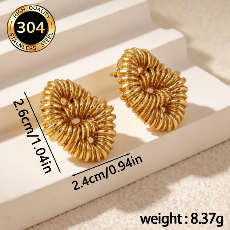 Irregular Hypoallergenic Stud Earrings In 304 Stainless Steel With 18K Real Gold PVD Coating 0.03µm Thickness, Unisex Design