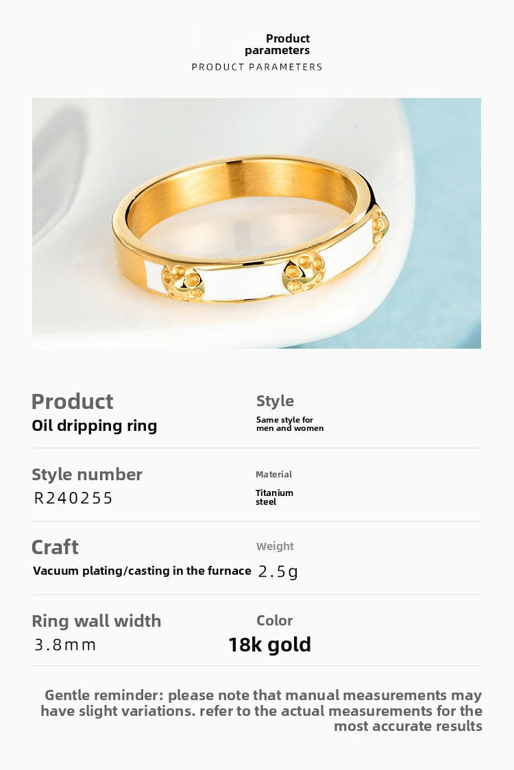 Simple Style Flowers Enamel Rings For Women In Titanium Steel With 18K Real Gold Electroplated Plating