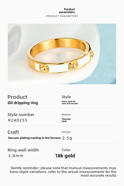 Simple Style Flowers Enamel Rings For Women In Titanium Steel With 18K Real Gold Electroplated Plating