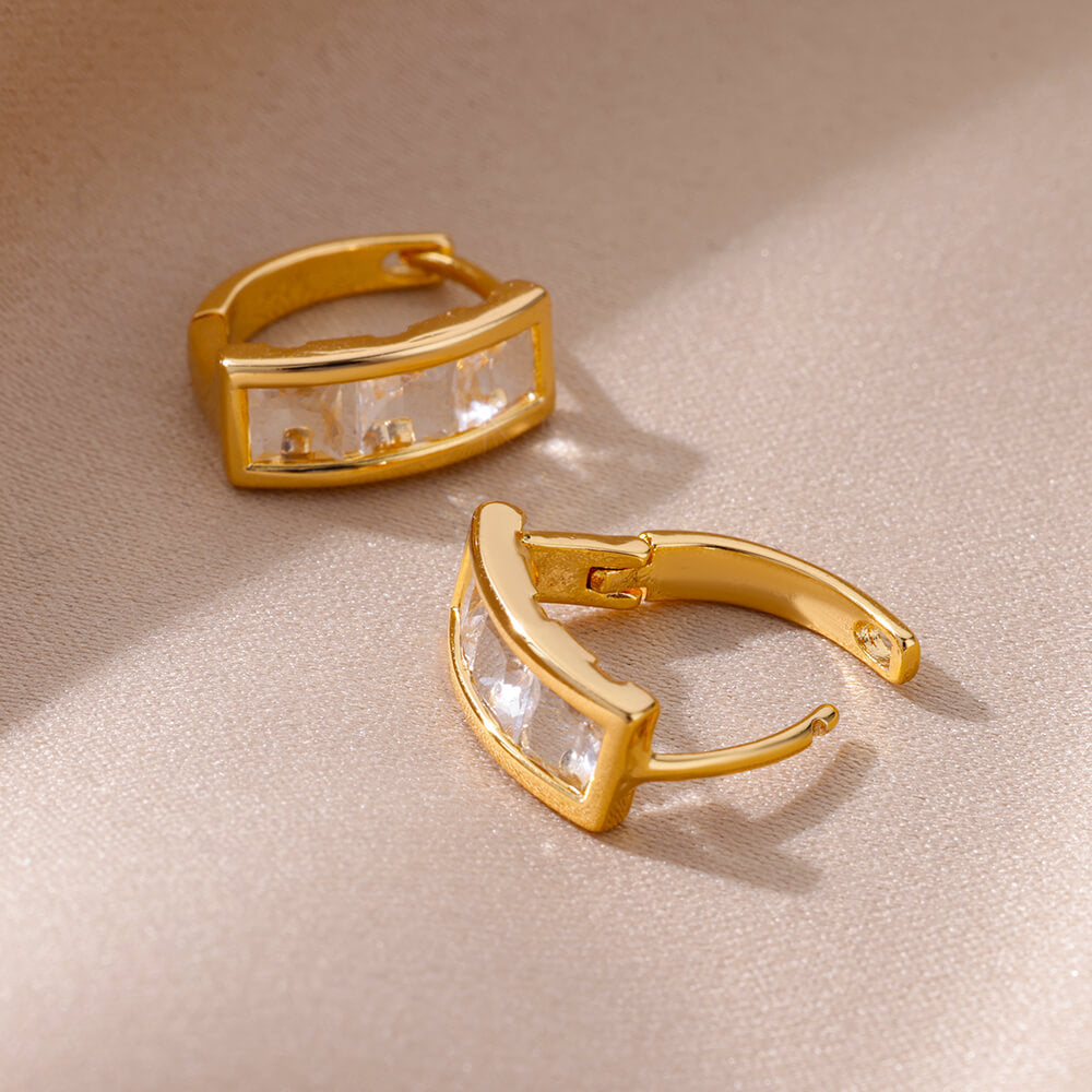 Geometric Waterproof Non Tarnish Earrings For Women, Copper With 18K Real Gold Plated PVD Coating And Zircon Inlay