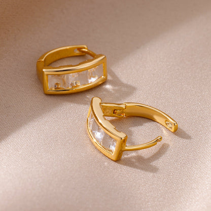Geometric Waterproof Non Tarnish Earrings For Women, Copper With 18K Real Gold Plated PVD Coating And Zircon Inlay