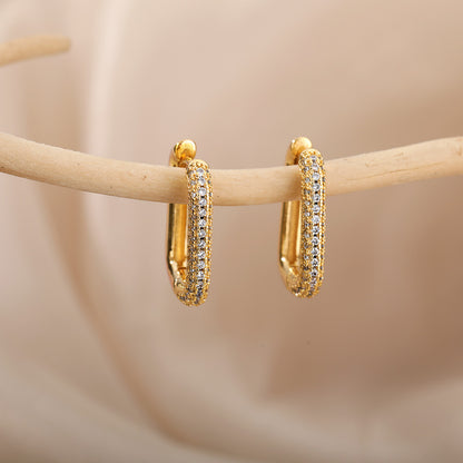 Geometric Waterproof Non Tarnish Earrings For Women, Copper With 18K Real Gold Plated PVD Coating And Zircon Inlay