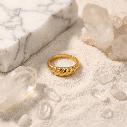 Geometric Electroplated Rings For Women In 304 Stainless Steel With 18K Real Gold PVD Coating And Zircon Inlay