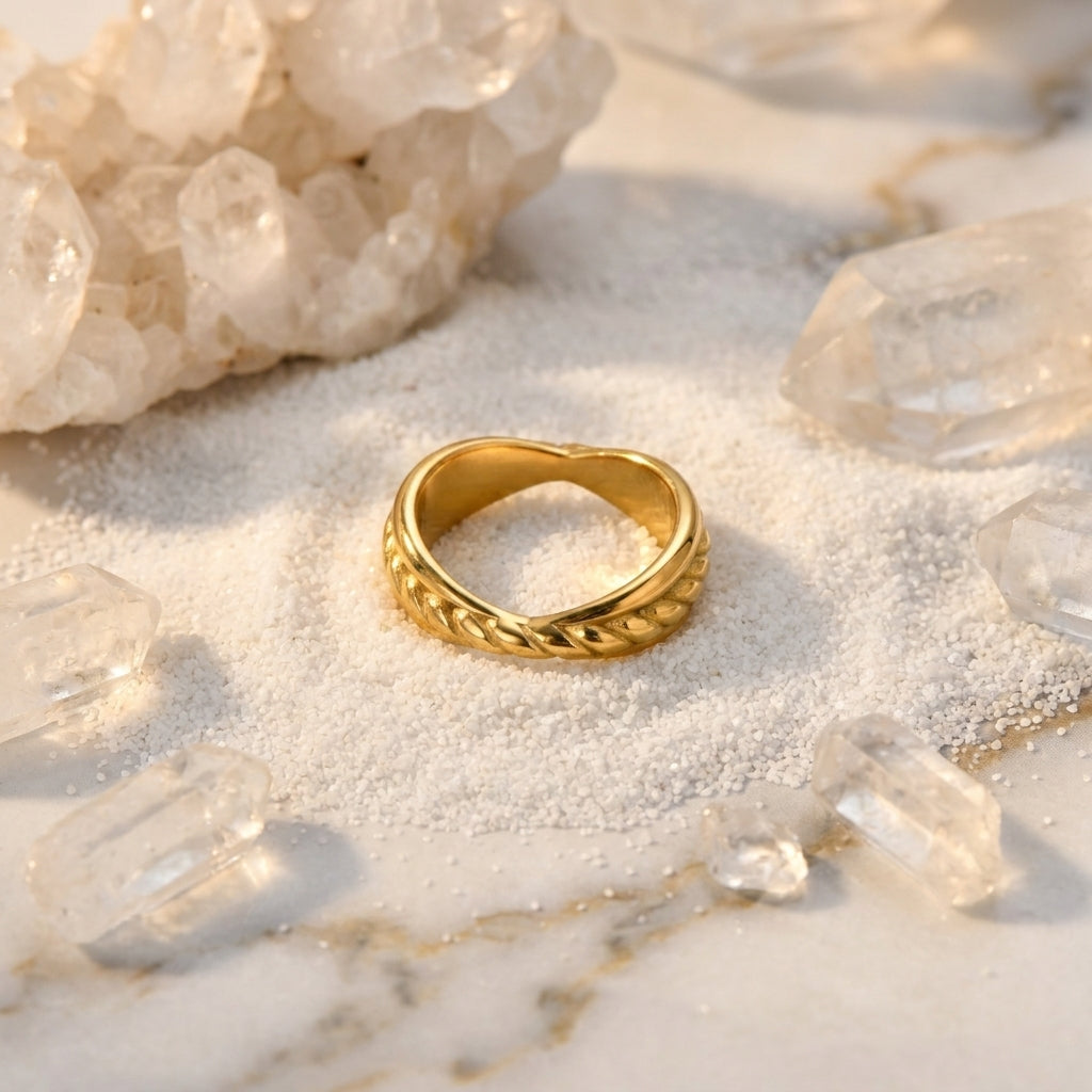 Geometric Electroplated Rings For Women In 304 Stainless Steel With 18K Real Gold PVD Coating And Zircon Inlay