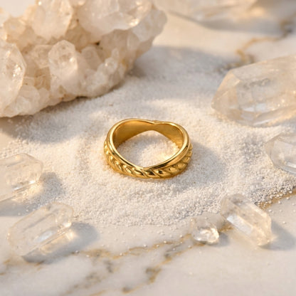 Geometric Electroplated Rings For Women In 304 Stainless Steel With 18K Real Gold PVD Coating And Zircon Inlay