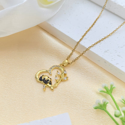 Handmade Classic Style Heart Shape Necklace For Women In 201 Stainless Steel With Glass Inlay And Cable Chain