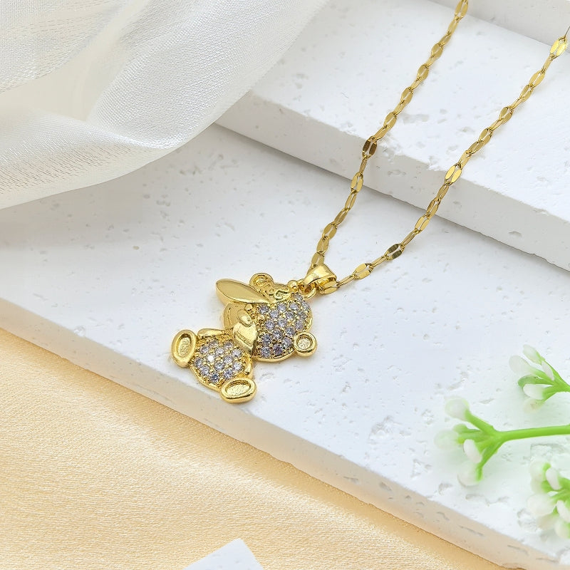 Handmade Classic Style Heart Shape Necklace For Women In 201 Stainless Steel With Glass Inlay And Cable Chain