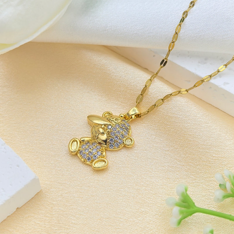 Handmade Classic Style Heart Shape Necklace For Women In 201 Stainless Steel With Glass Inlay And Cable Chain