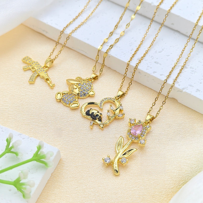 Handmade Classic Style Heart Shape Necklace For Women In 201 Stainless Steel With Glass Inlay And Cable Chain
