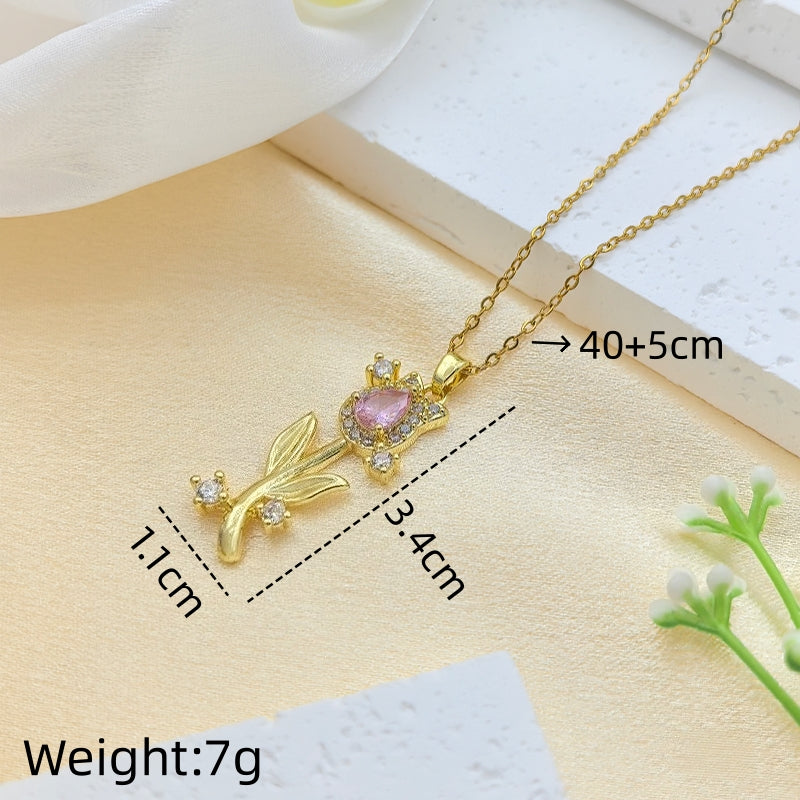 Handmade Classic Style Heart Shape Necklace For Women In 201 Stainless Steel With Glass Inlay And Cable Chain