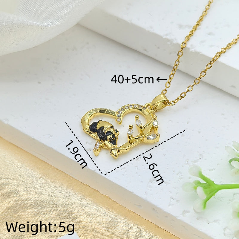 Handmade Classic Style Heart Shape Necklace For Women In 201 Stainless Steel With Glass Inlay And Cable Chain