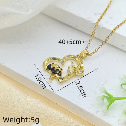 Handmade Classic Style Heart Shape Necklace For Women In 201 Stainless Steel With Glass Inlay And Cable Chain