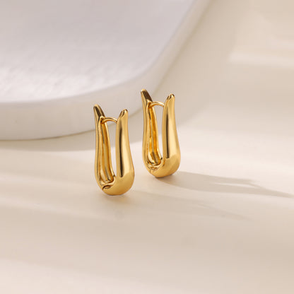 Geometric Waterproof Non Tarnish Earrings For Women, Copper With 18K Real Gold Plated PVD Coating And Zircon Inlay
