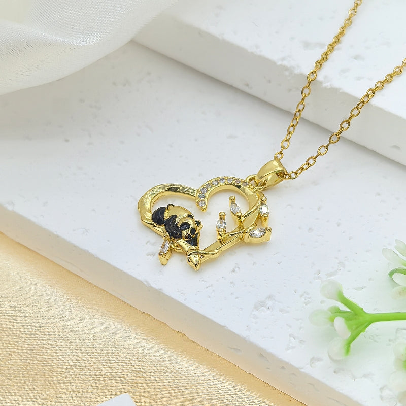 Handmade Classic Style Heart Shape Necklace For Women In 201 Stainless Steel With Glass Inlay And Cable Chain