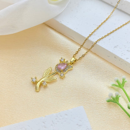 Handmade Classic Style Heart Shape Necklace For Women In 201 Stainless Steel With Glass Inlay And Cable Chain