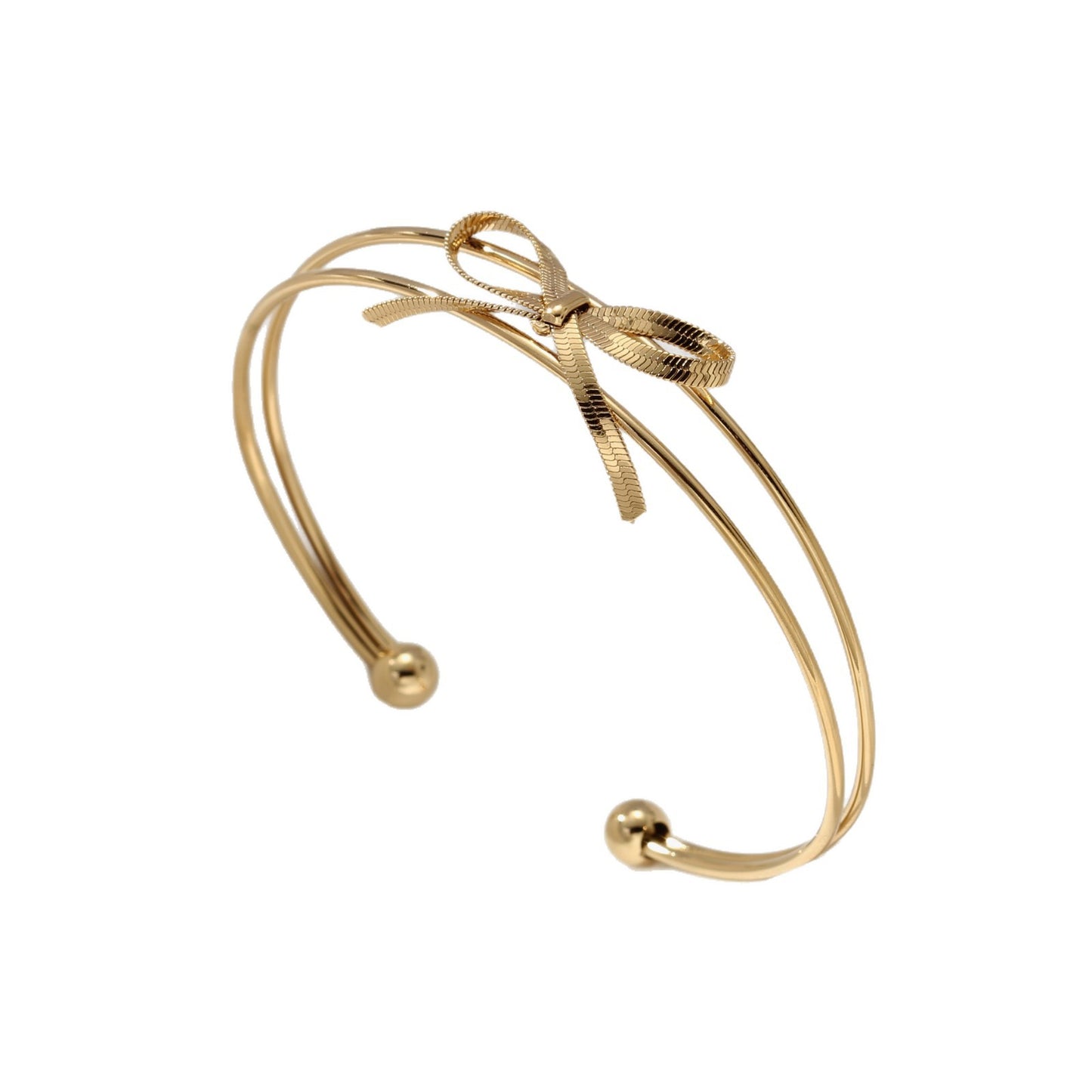 Sweet Style Bow Tie Bangle In Titanium Steel With 18K Real Gold Plated PVD Coating, Available In Gold