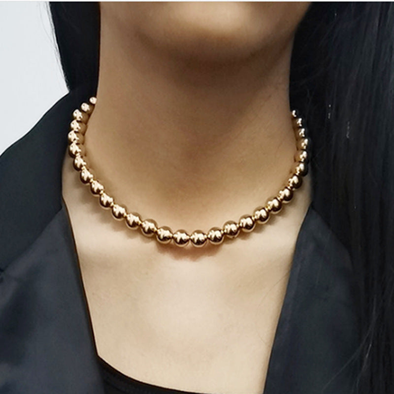 Unisex Round Beaded Chain Choker Necklace With Electroplated Golden Plated Alloy Beading Craft