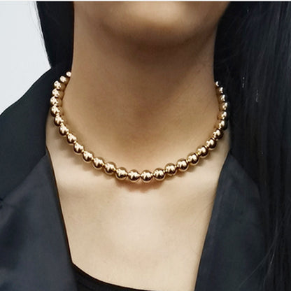 Unisex Round Beaded Chain Choker Necklace With Electroplated Golden Plated Alloy Beading Craft