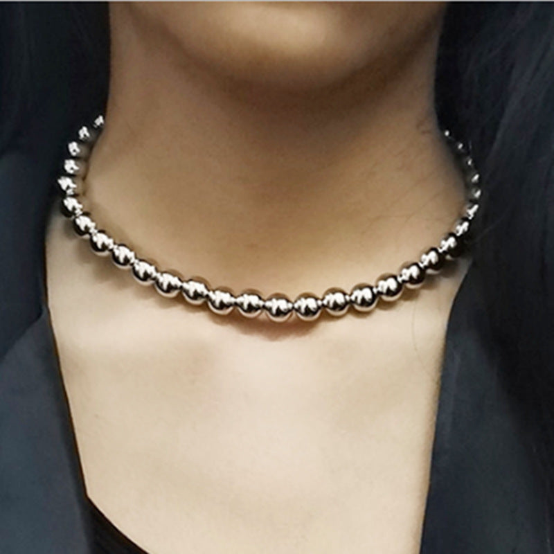 Unisex Round Beaded Chain Choker Necklace With Electroplated Golden Plated Alloy Beading Craft