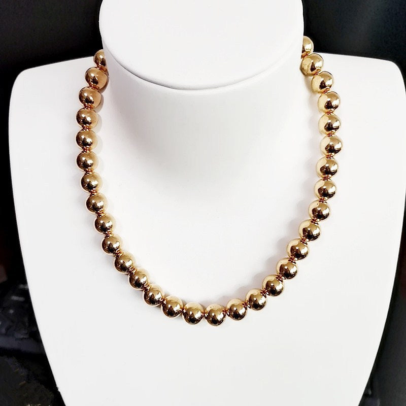 Unisex Round Beaded Chain Choker Necklace With Electroplated Golden Plated Alloy Beading Craft