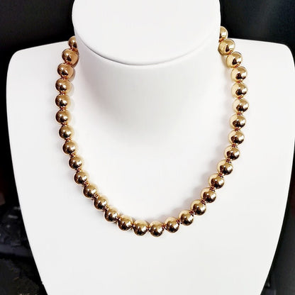 Unisex Round Beaded Chain Choker Necklace With Electroplated Golden Plated Alloy Beading Craft