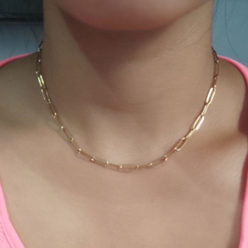 Simple Style Gold Paper Clip Necklace For Women With Electroplated Metal Paperclip Chain