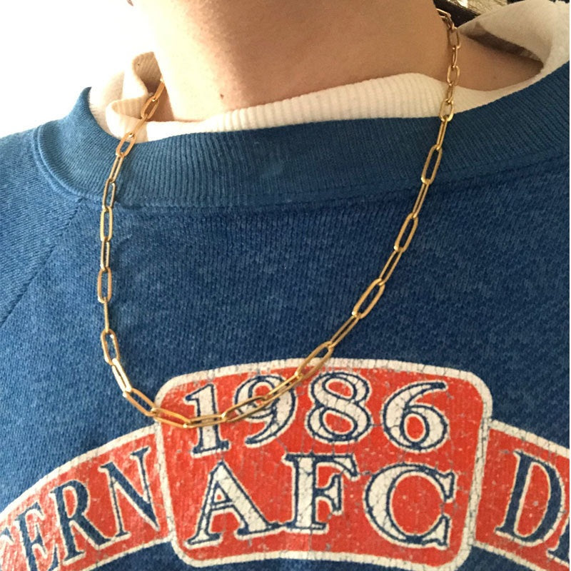 Simple Style Gold Paper Clip Necklace For Women With Electroplated Metal Paperclip Chain